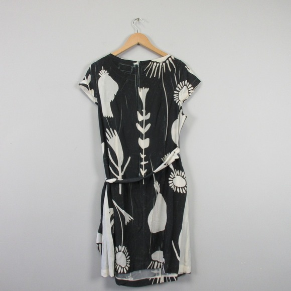 Cotelac Mini Dress 3 US 10 Black White Floral Tie Waist Abstract Unique 152 - Picture 2 of 13